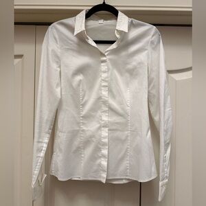 HUGO BOSS | Lace Detail Collared White Button Up Blouse